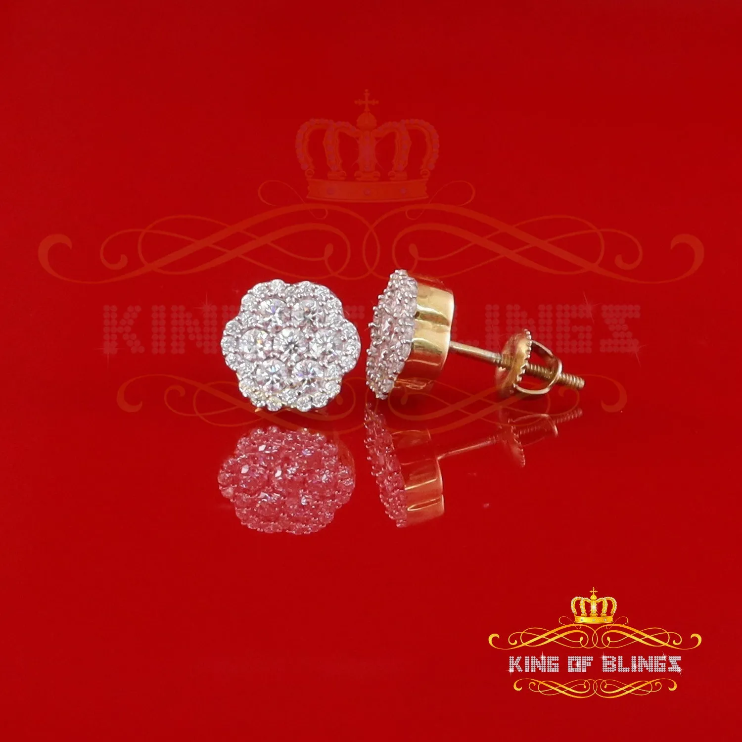 King  of Bling's 925 Yellow Silver 0.66ct VVS 'D' Moissanite Floral Stud Earring Men's/Women's