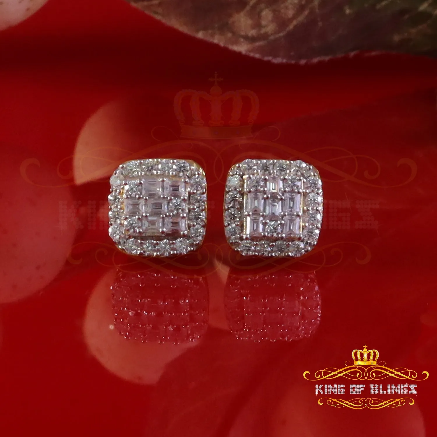 King  of Bling's Yellow 925 Silver 1.50ct VVS 'D' Baguette Moissanite Stud Earrings Men's/Womens
