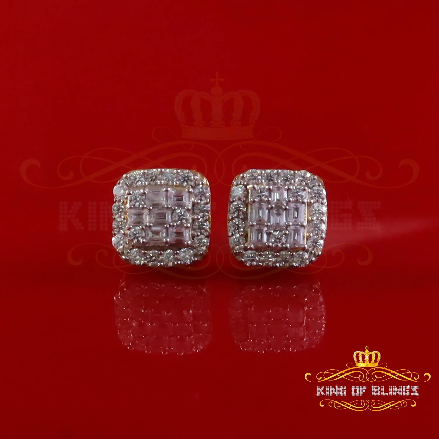 King  of Bling's Yellow 925 Silver 1.50ct VVS 'D' Baguette Moissanite Stud Earrings Men's/Womens