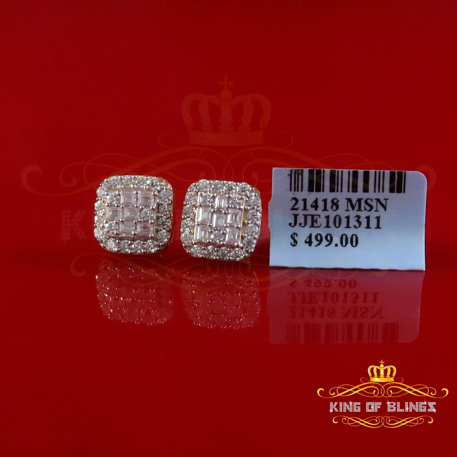 King  of Bling's Yellow 925 Silver 1.50ct VVS 'D' Baguette Moissanite Stud Earrings Men's/Womens
