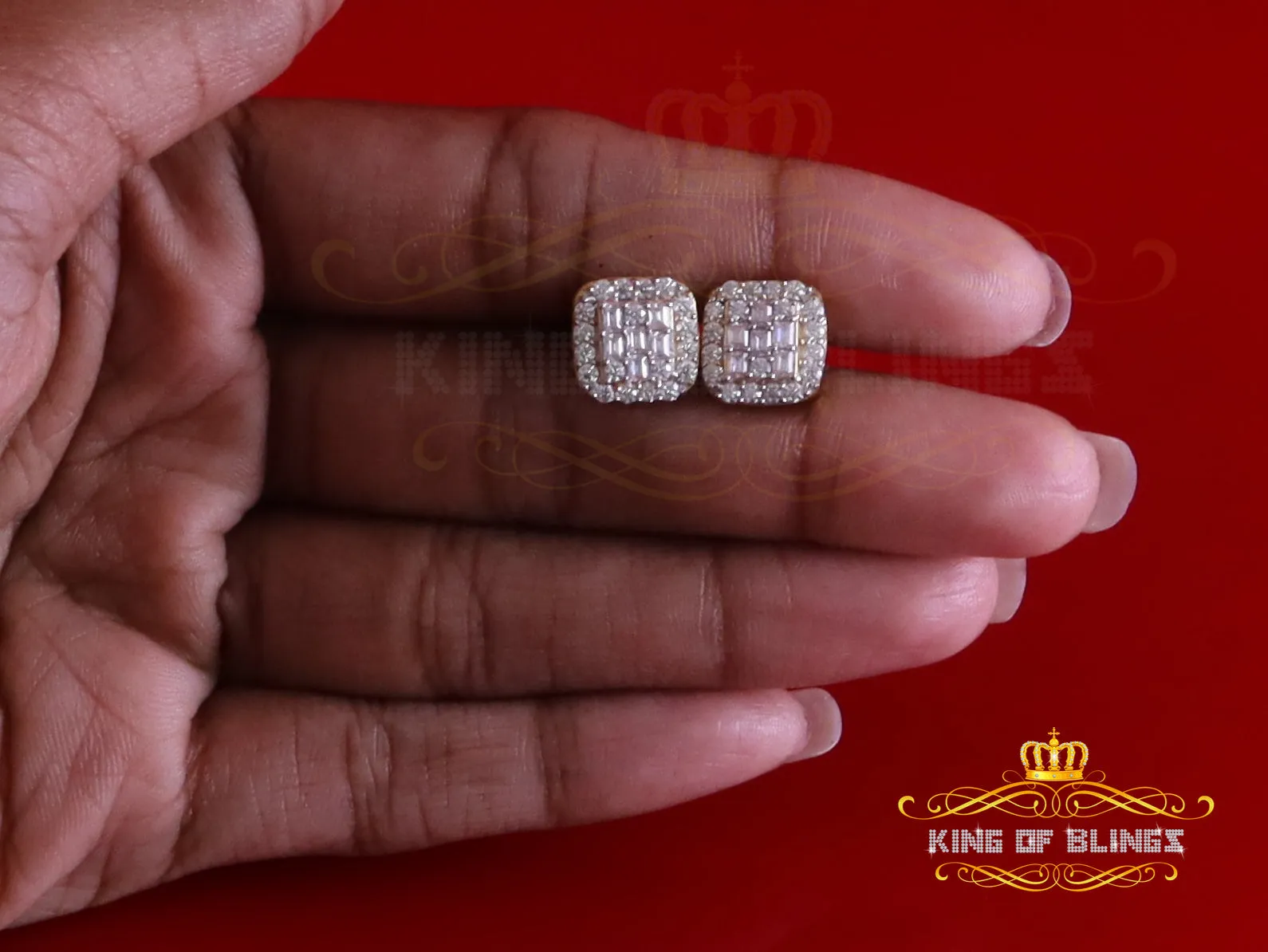 King  of Bling's Yellow 925 Silver 1.50ct VVS 'D' Baguette Moissanite Stud Earrings Men's/Womens