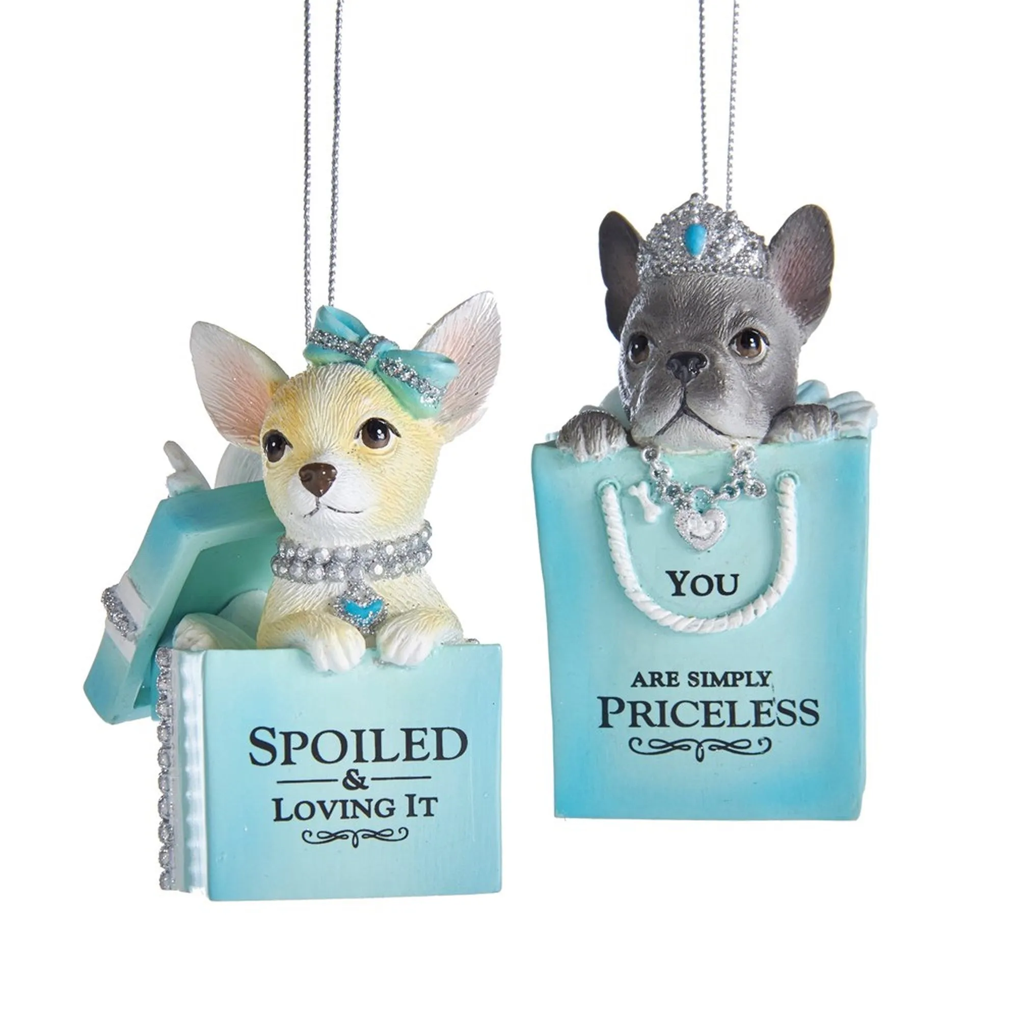 Kurt Adler Tiffany Blue "You are Simply Priceless" French Boxer Ornament