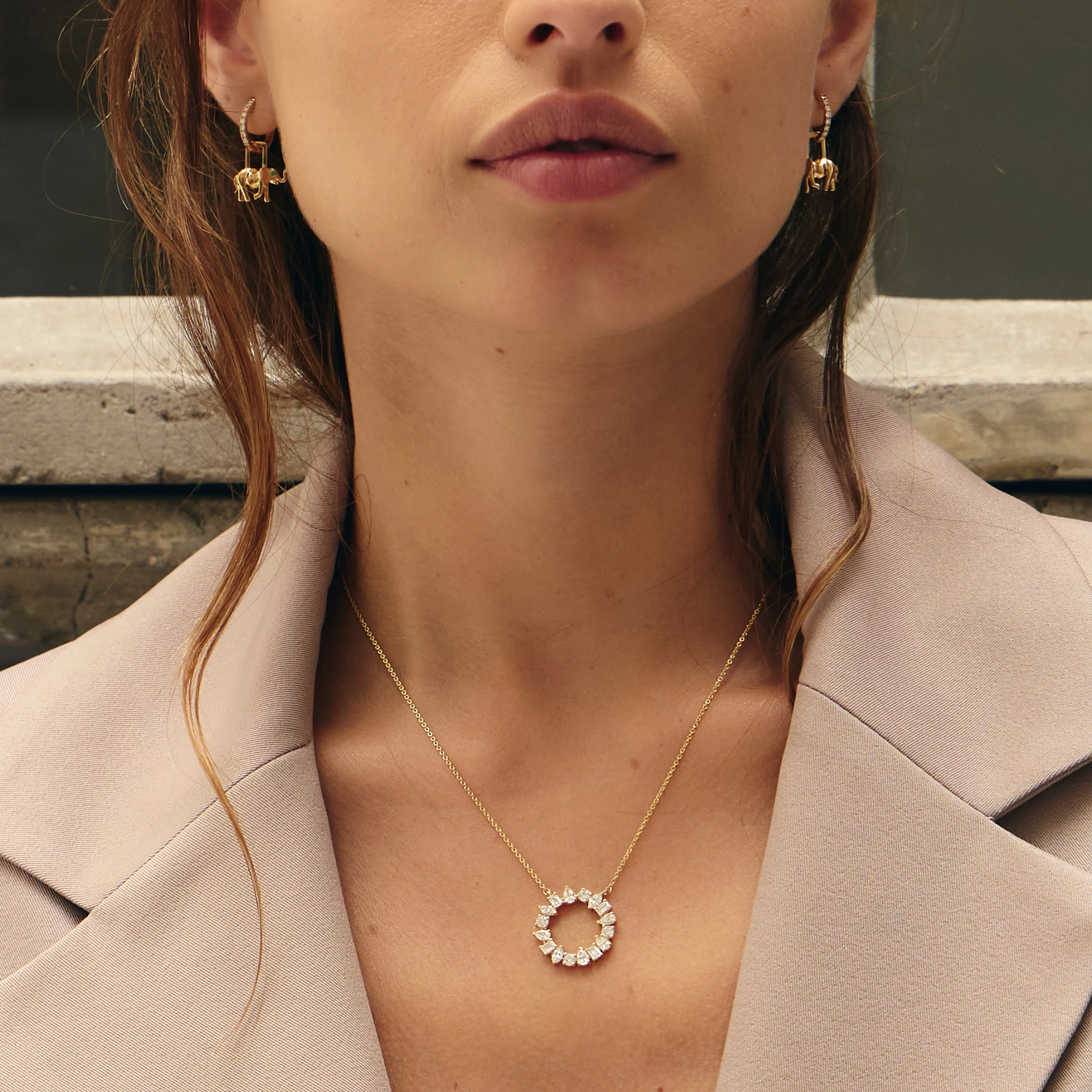 Lab Grown Multi Shape Diamond Circle Necklace