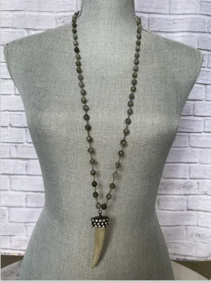 Labradorite Gunmetal Beaded Necklace W/ Horn
