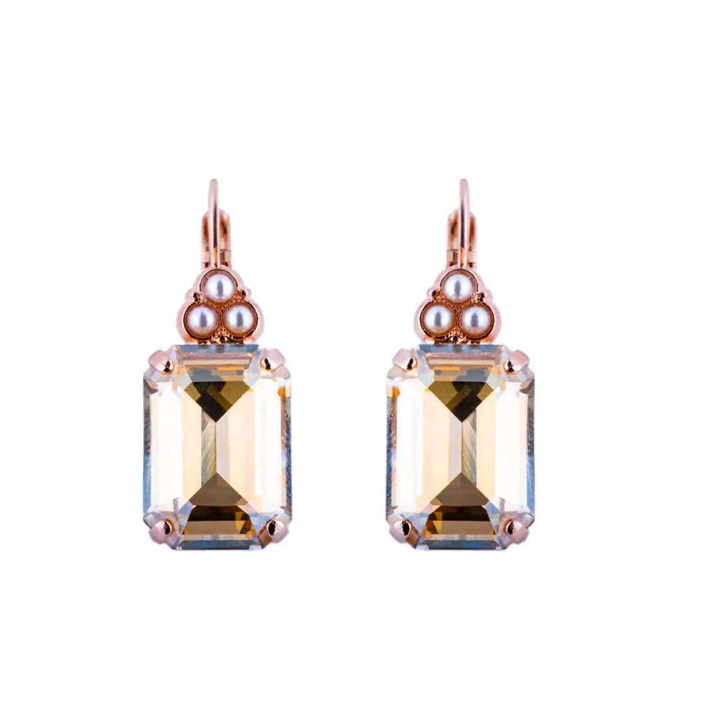 Large Emerald Cut Leverback Earring with Round Top Stones "Butter Pecan" *Custom*