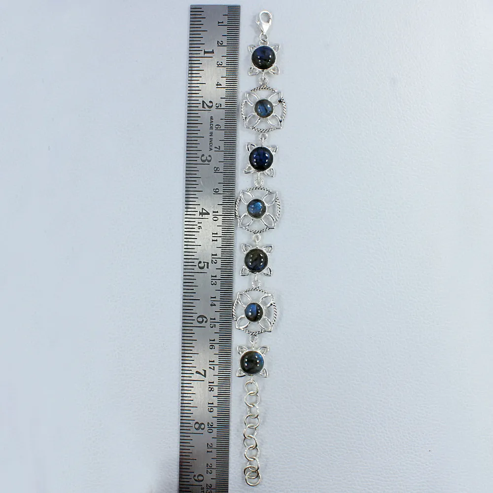 Larimar and Rainbow Moonstone Sterling Silver Bracelets