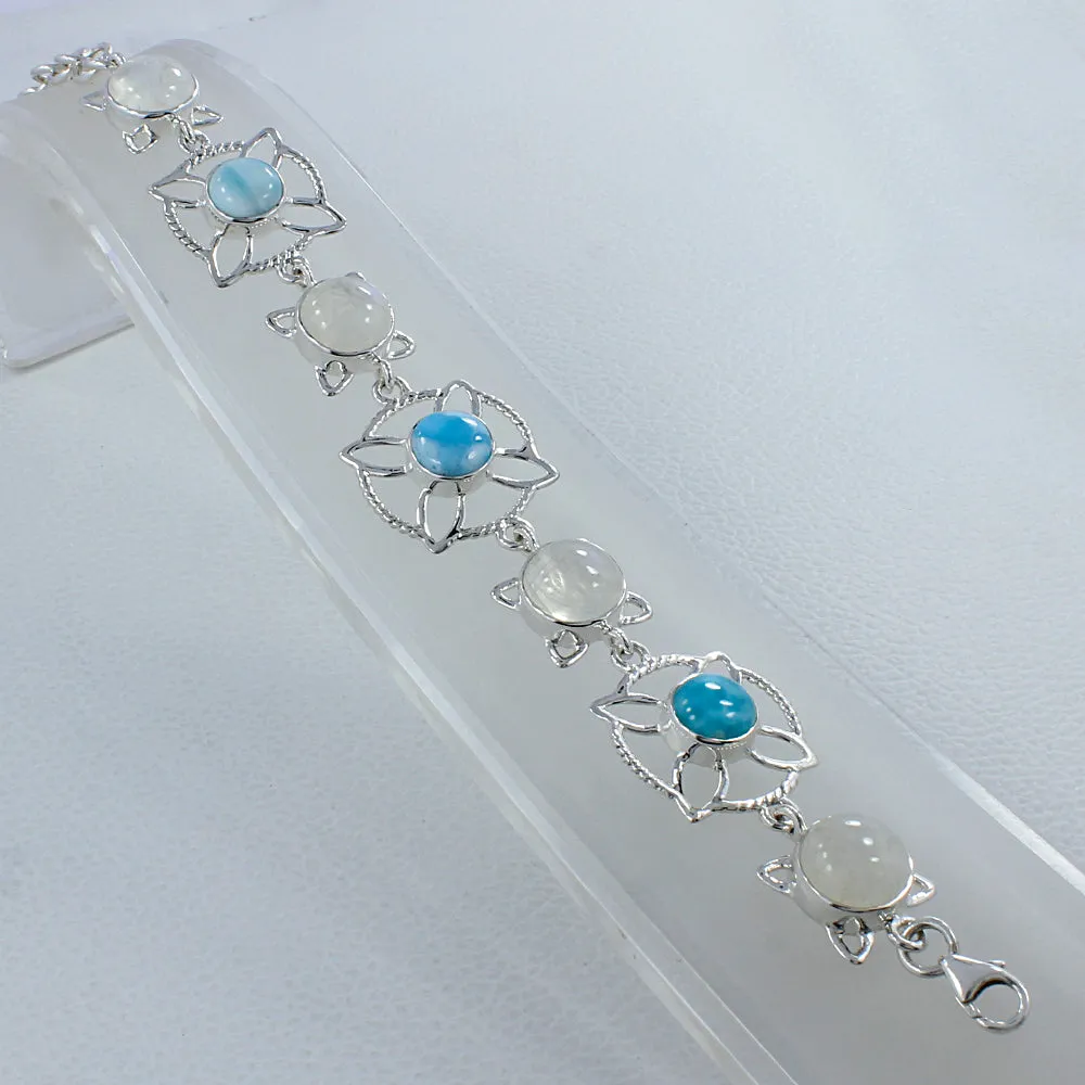 Larimar and Rainbow Moonstone Sterling Silver Bracelets