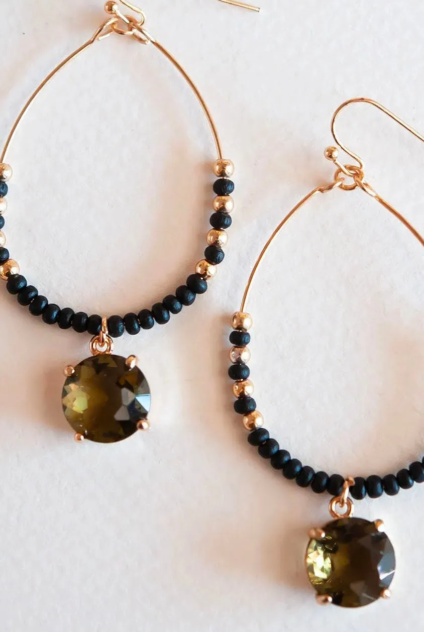 Laticia Black and Topaz Beaded Teardrop Hoop Earrings