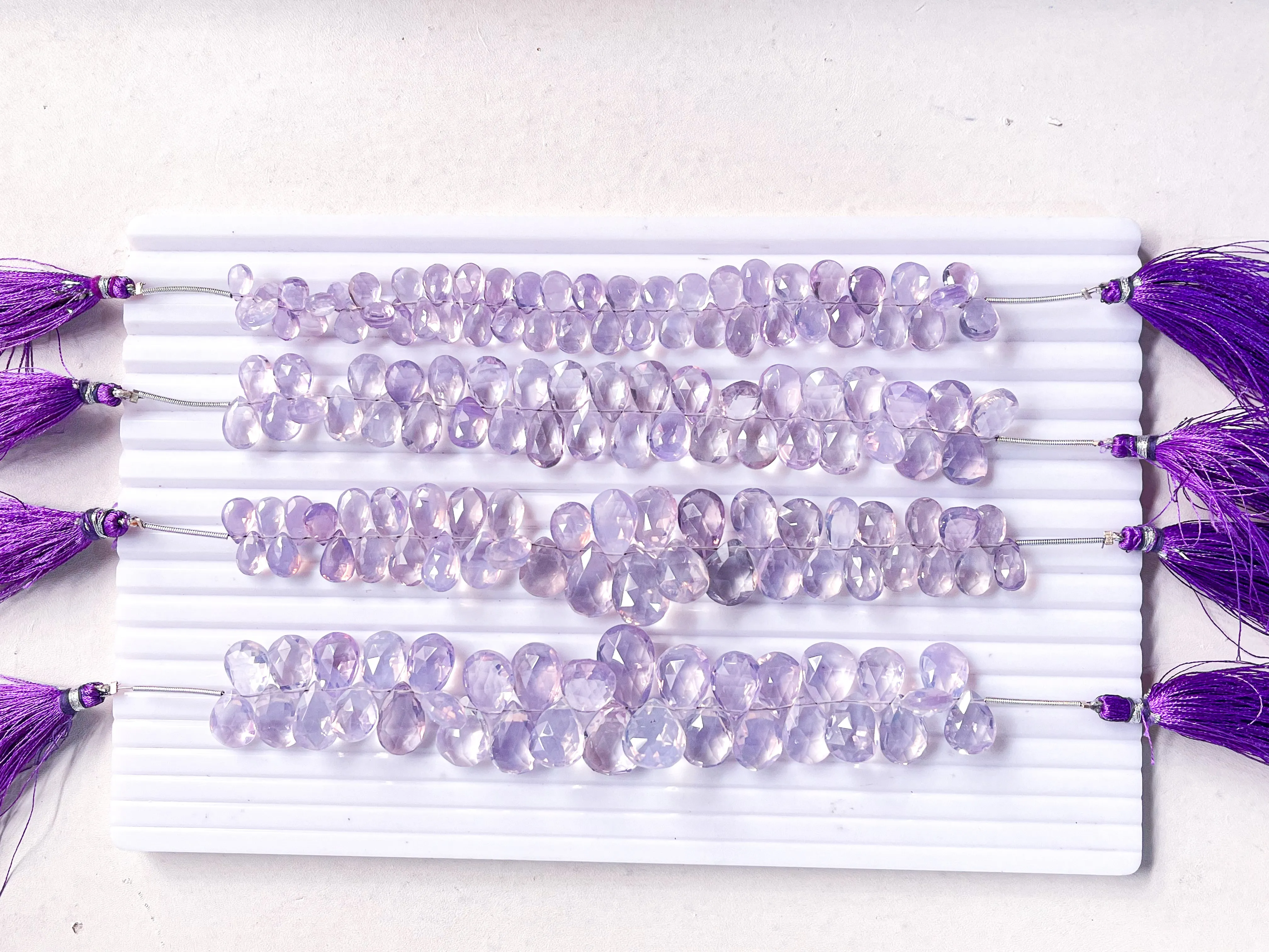 Lavender Quartz faceted pear shape briolette beads