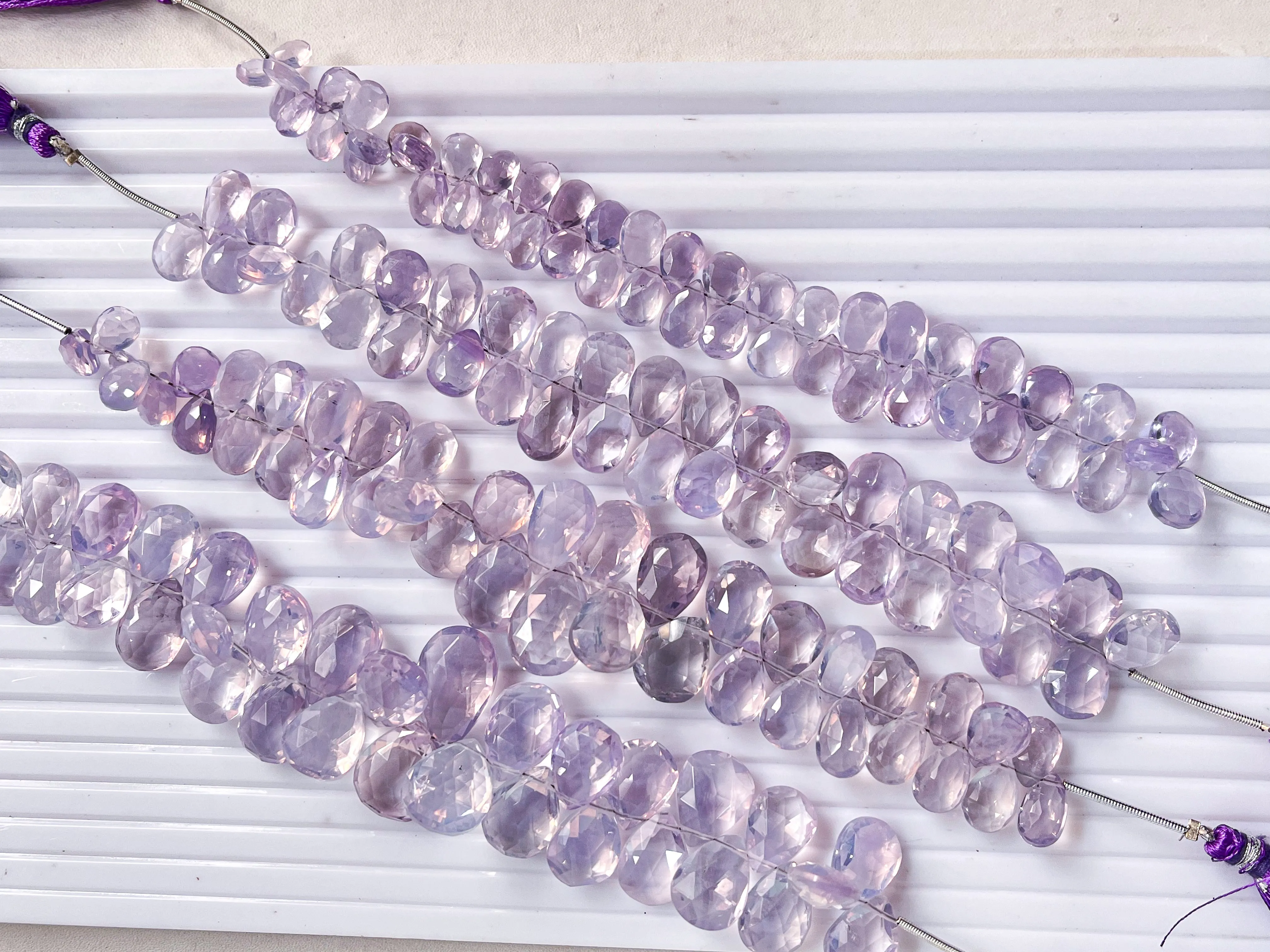 Lavender Quartz faceted pear shape briolette beads