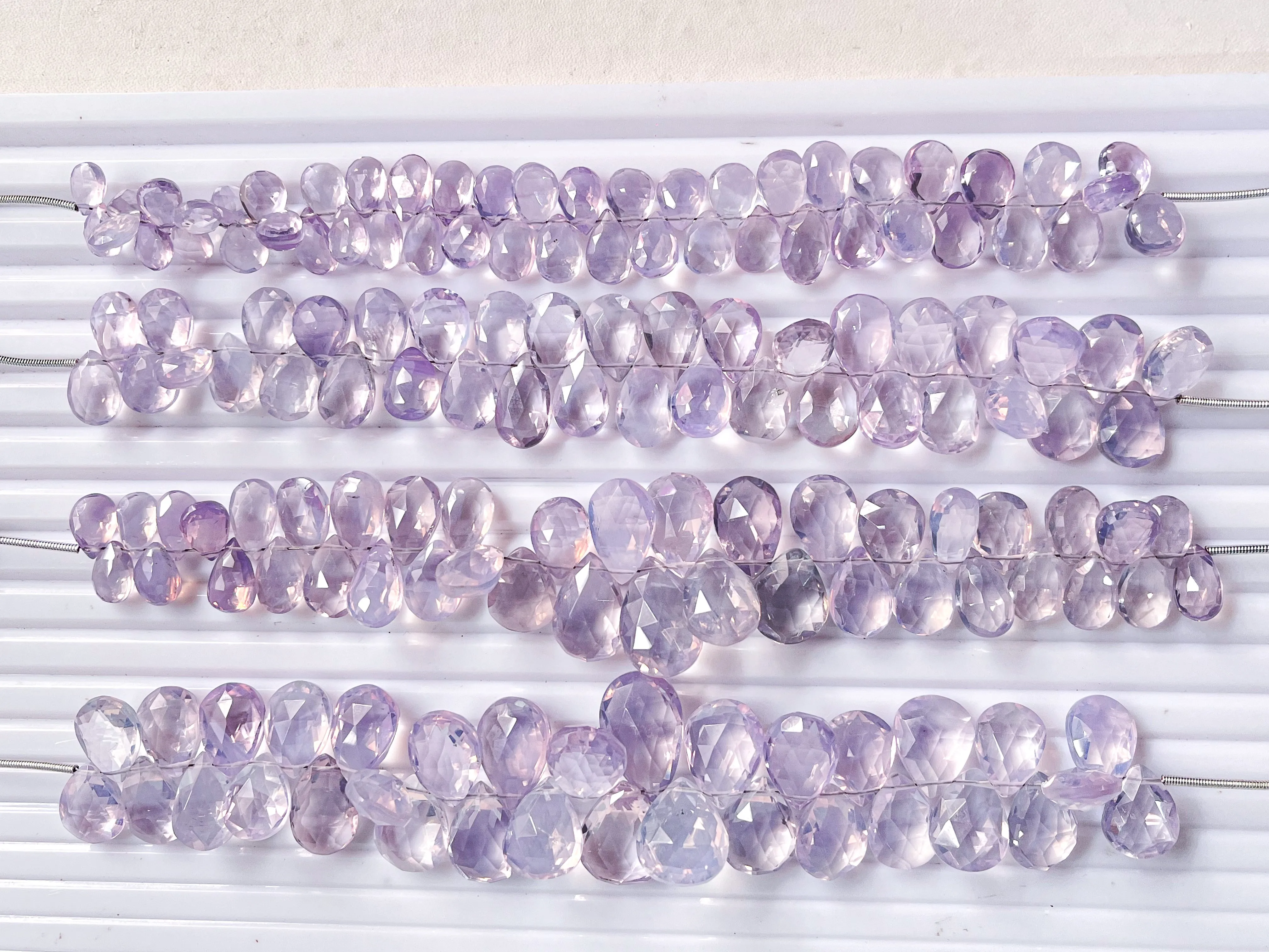 Lavender Quartz faceted pear shape briolette beads