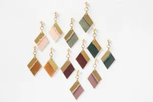 Leather and Brass Dangle Earrings - Diamond Shaped