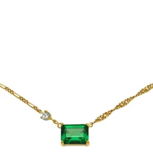 Lola Emerald Cut Necklace Emerald Green, Clear CZ and Gold