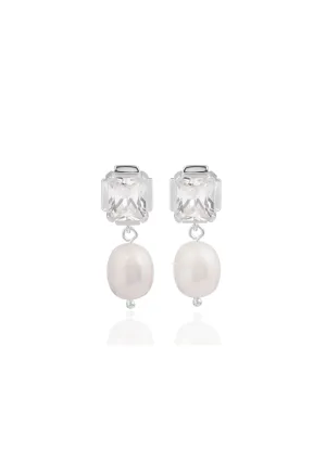 Lola Knight - Adella - Crystal And Pearl Bridal Drop Earrings - Silver