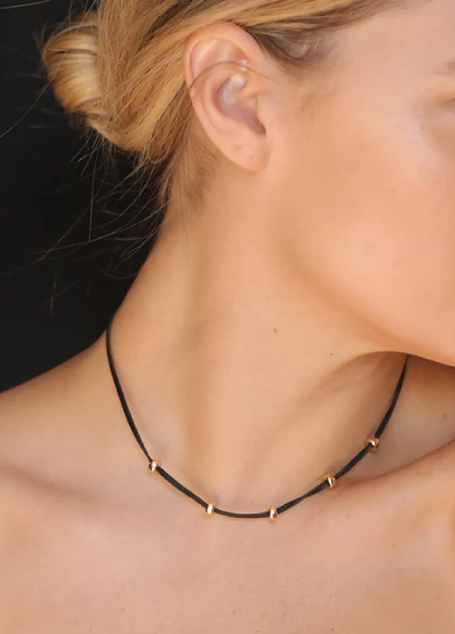 Mara Black And Gold Leather Necklace 14k Gold Filled