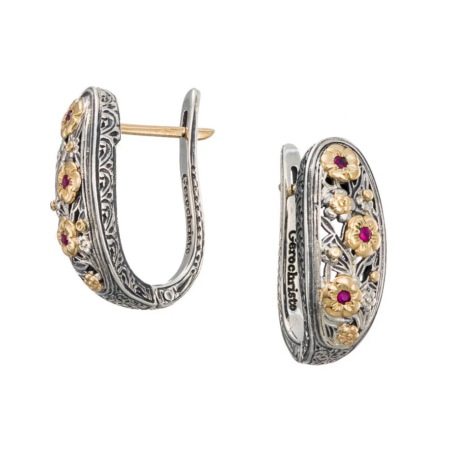 Meadow Shadows Ruby Flower Faux Hoop Earrings