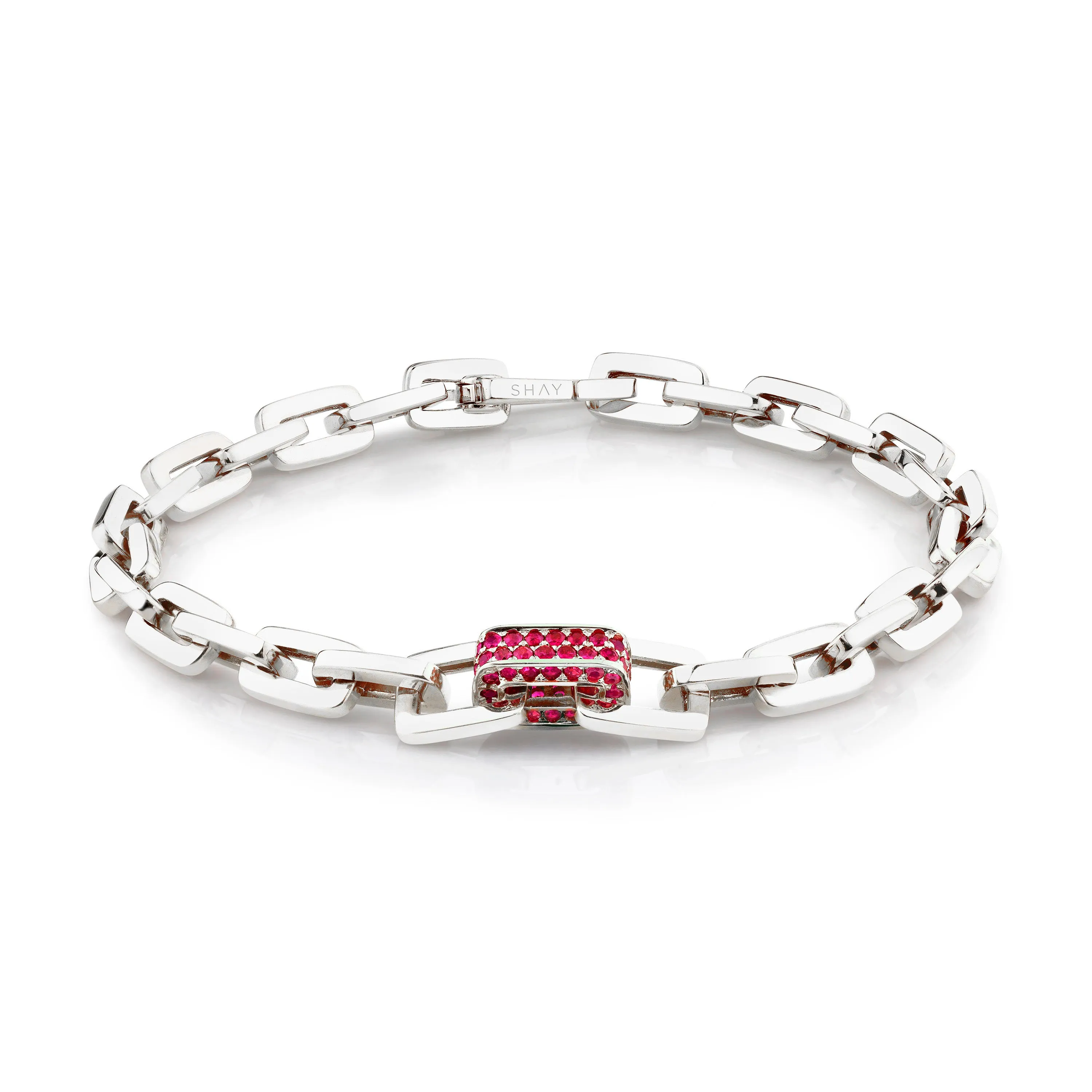 MEN'S SINGLE PAVE RUBY SOLID GOLD MINI DECO LINK BRACELET