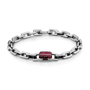 MEN'S SINGLE PAVE RUBY SOLID GOLD MINI DECO LINK BRACELET