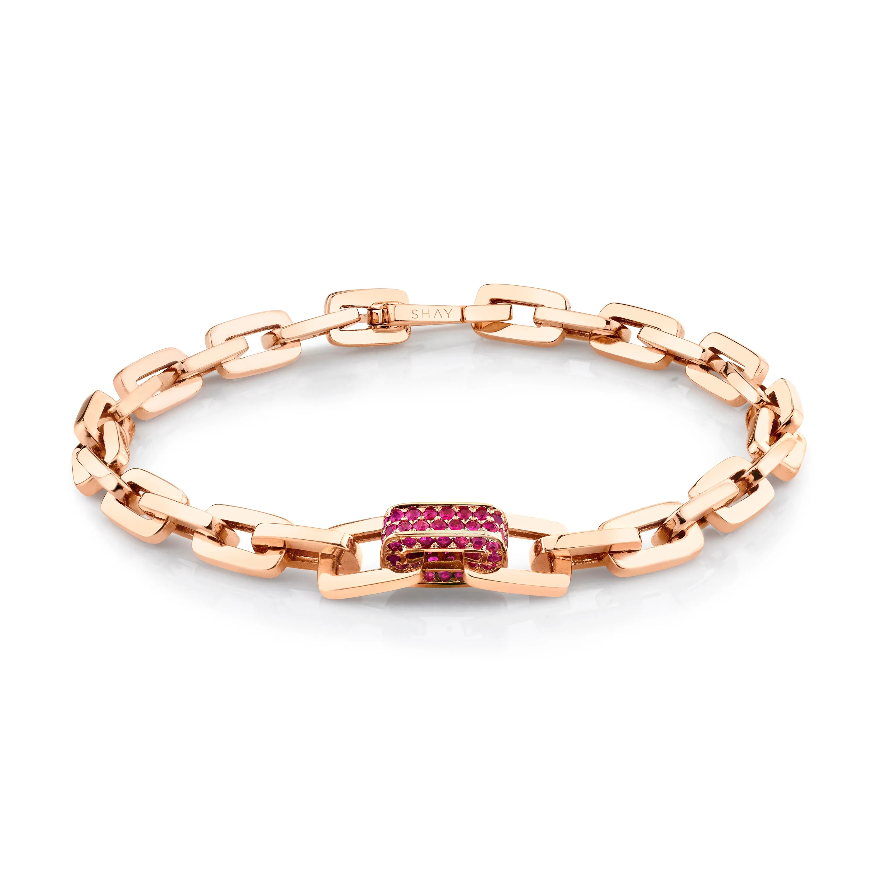 MEN'S SINGLE PAVE RUBY SOLID GOLD MINI DECO LINK BRACELET