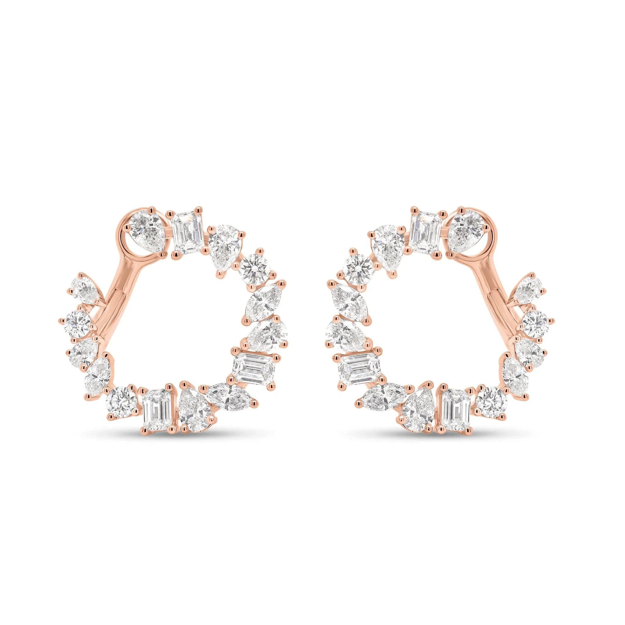 Mixed-Shape Diamond Front-Facing Hoop Earrings
