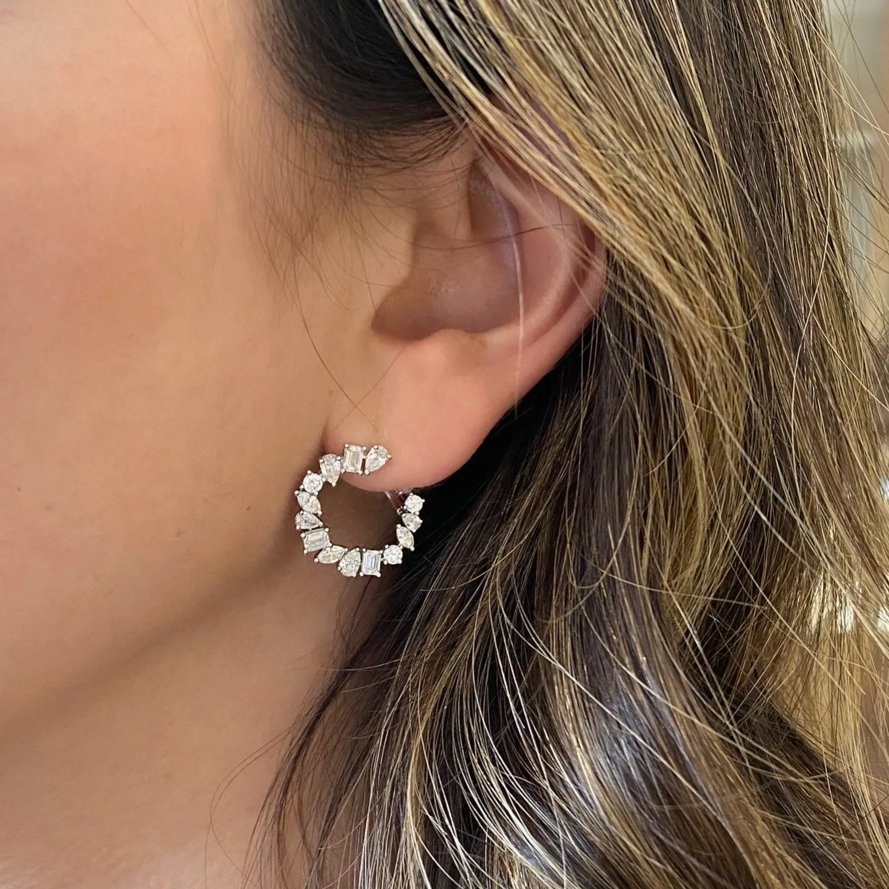 Mixed-Shape Diamond Front-Facing Hoop Earrings