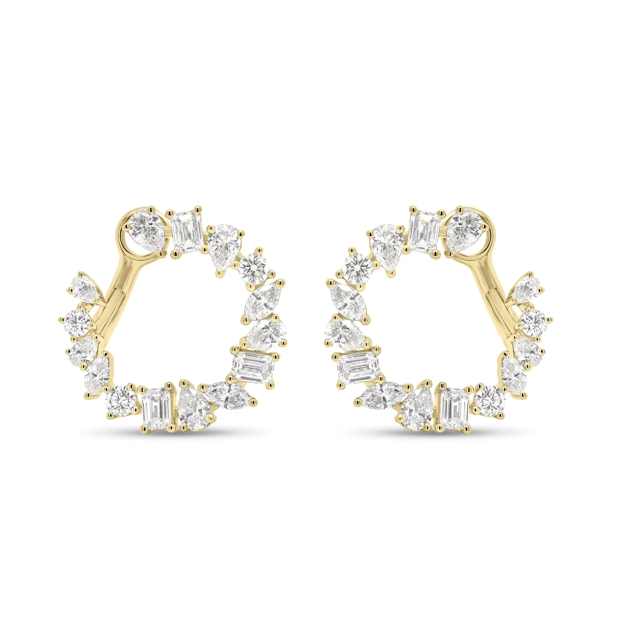 Mixed-Shape Diamond Front-Facing Hoop Earrings