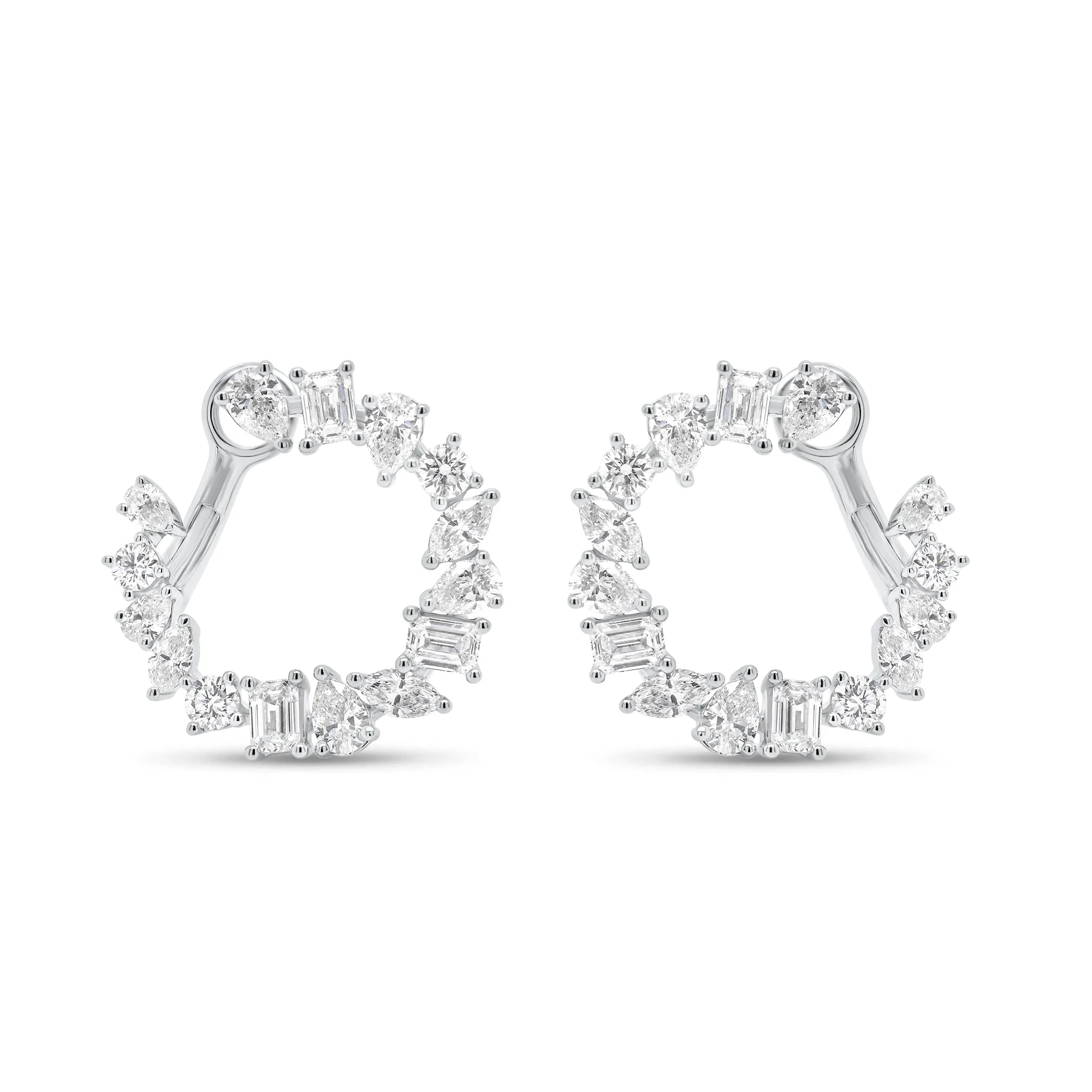 Mixed-Shape Diamond Front-Facing Hoop Earrings
