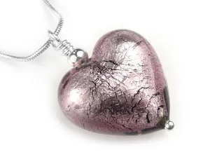 Murano Glass Heart Pendant - Light Amethyst