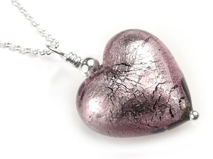 Murano Glass Heart Pendant - Light Amethyst