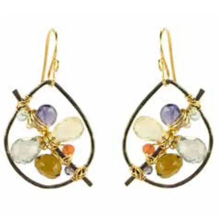Mystic Green Quartz Iolite Lemon Topaz Whiskey Topaz Sunstone Aqua Earrings E002GOSS by Vannucci