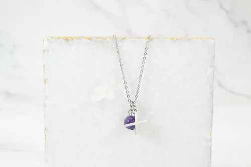 Natural Amethyst Initial Necklace By Pink Box