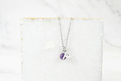 Natural Amethyst Initial Necklace By Pink Box