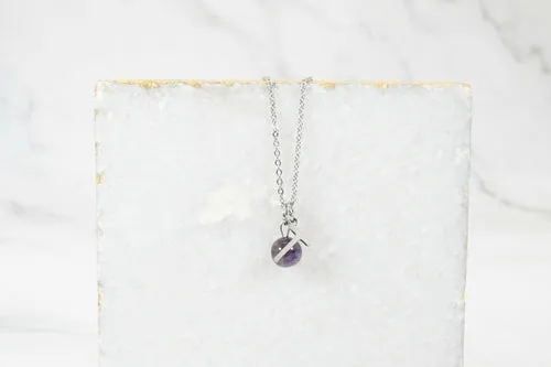 Natural Amethyst Initial Necklace By Pink Box