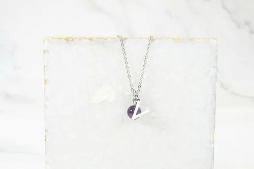 Natural Amethyst Initial Necklace By Pink Box