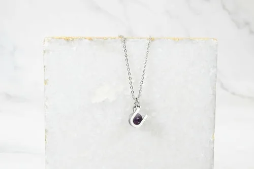 Natural Amethyst Initial Necklace By Pink Box
