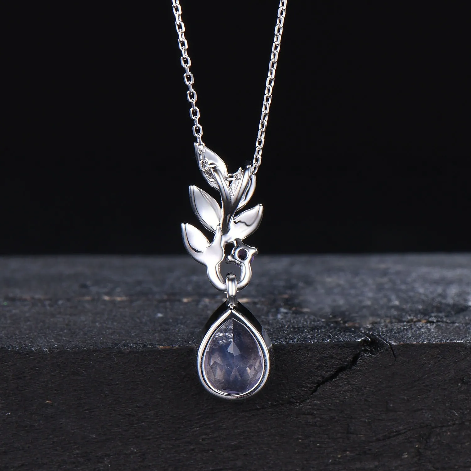 Natural Lavender Amethyst Necklace 14k Yellow Gold Olive Leaf Necklace Pear Shaped Vintage Purple Amethyst Pendant February Birthstone Gifts