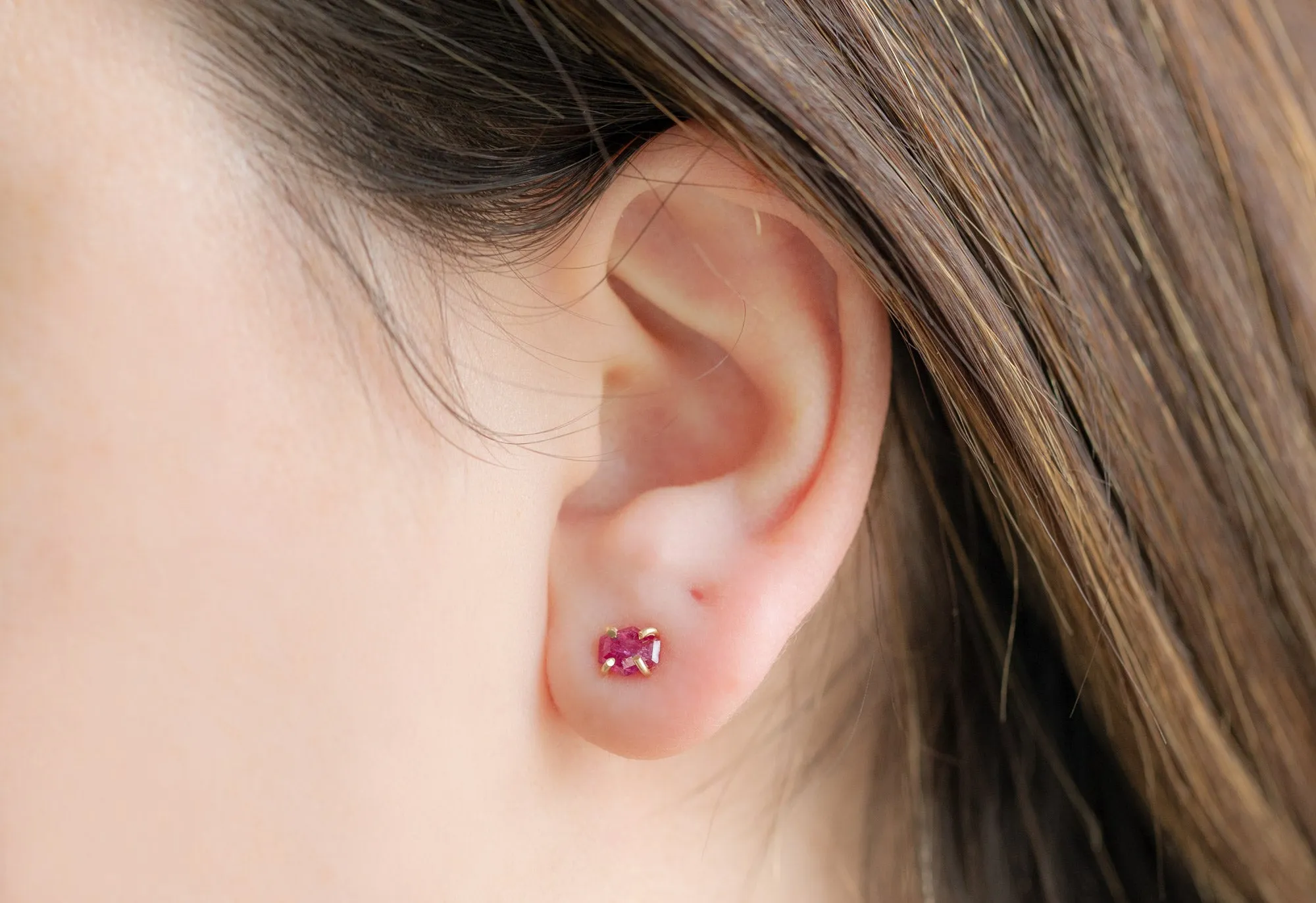 Natural Rose Cut Ruby Hexagon Stud Earrings