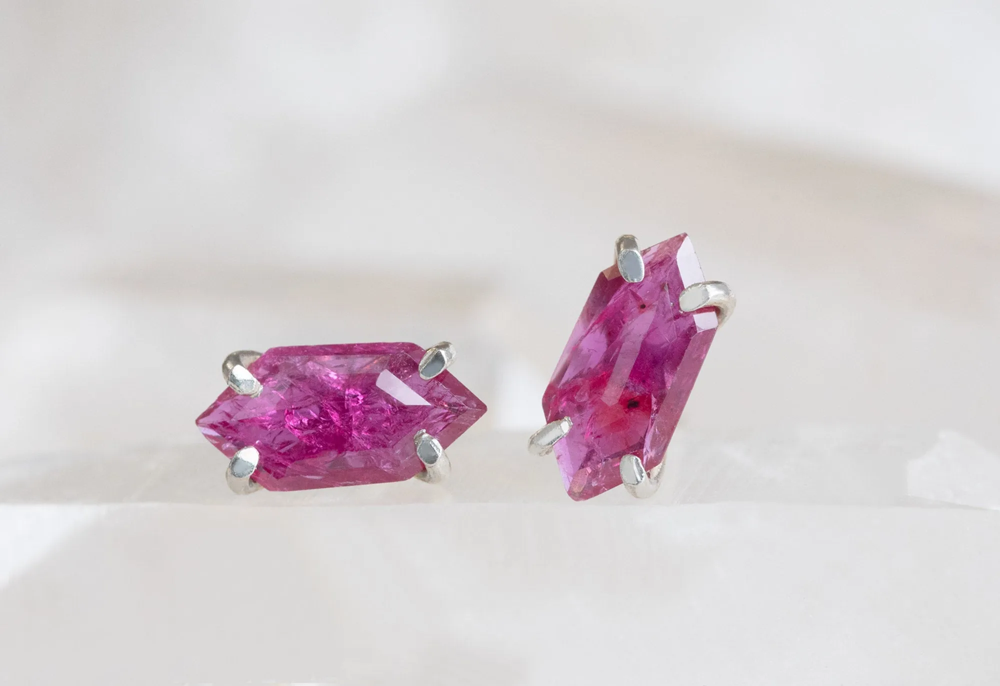 Natural Rose Cut Ruby Hexagon Stud Earrings