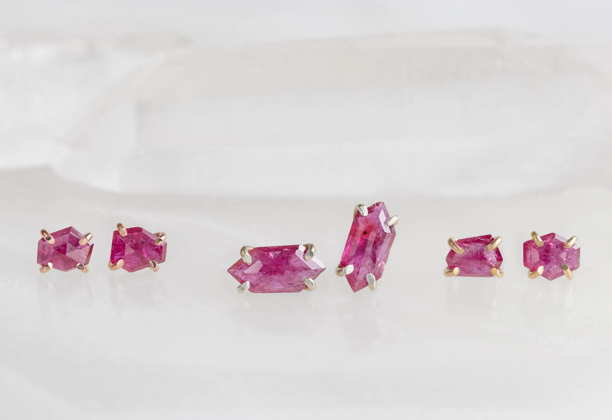 Natural Rose Cut Ruby Hexagon Stud Earrings