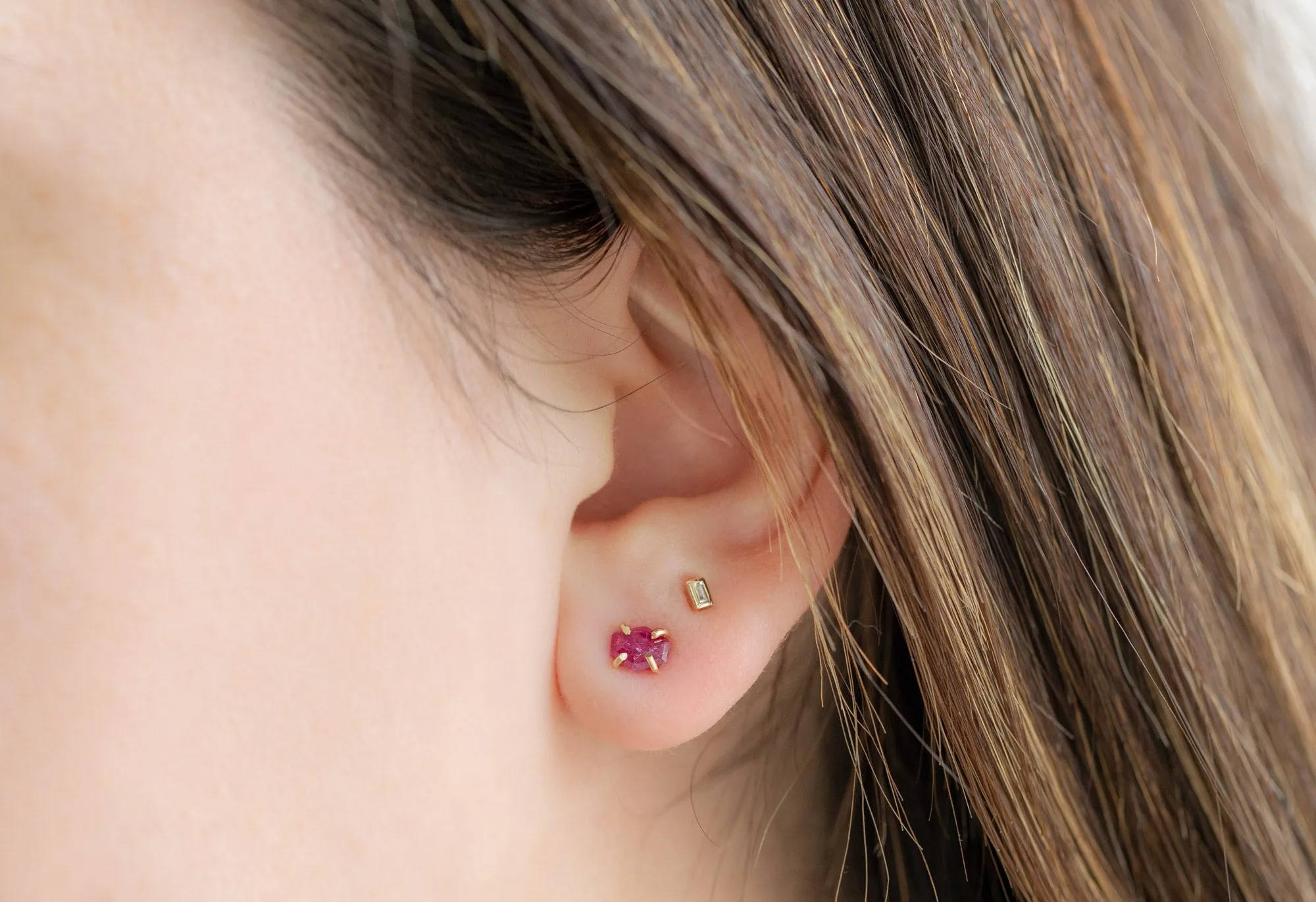 Natural Rose Cut Ruby Hexagon Stud Earrings