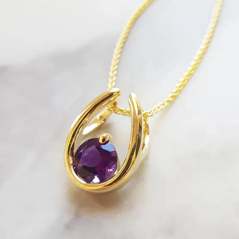 Natural Round Cut Amethyst Horseshoe Pendant For Women - 14k Gold Vermeil Pendant