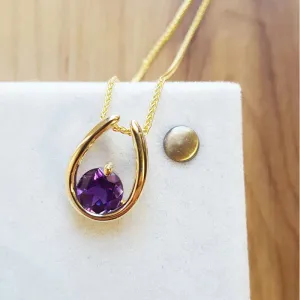 Natural Round Cut Amethyst Horseshoe Pendant For Women - 14k Gold Vermeil Pendant