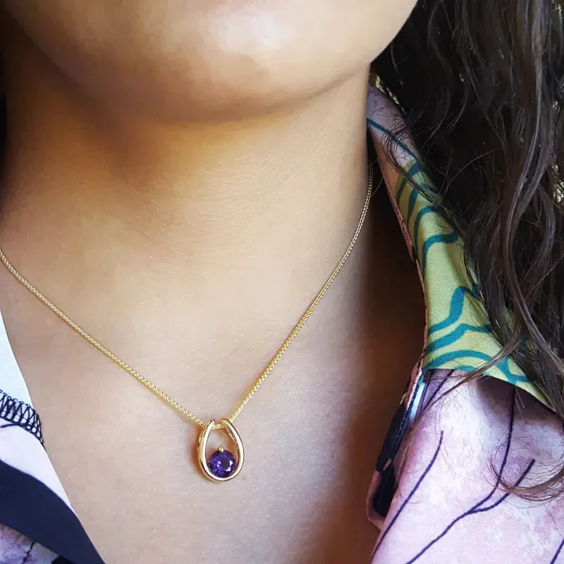 Natural Round Cut Amethyst Horseshoe Pendant For Women - 14k Gold Vermeil Pendant