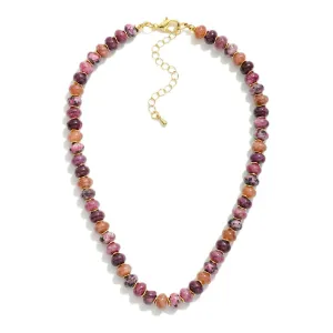 Natural Stone Beaded Necklace - Amethyst