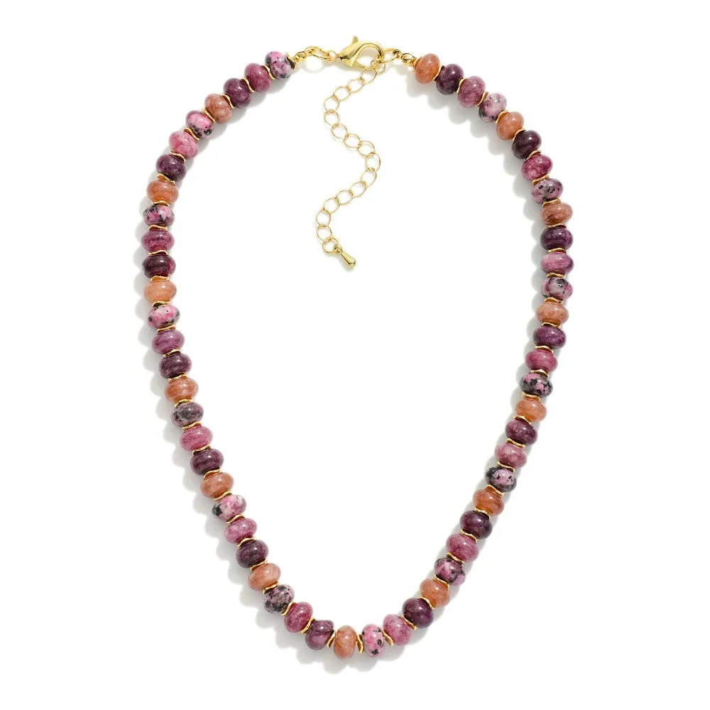 Natural Stone Beaded Necklace - Amethyst