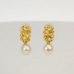 NEW! Memento Pearl with Diamond Earrings in 14K Gold by Branch