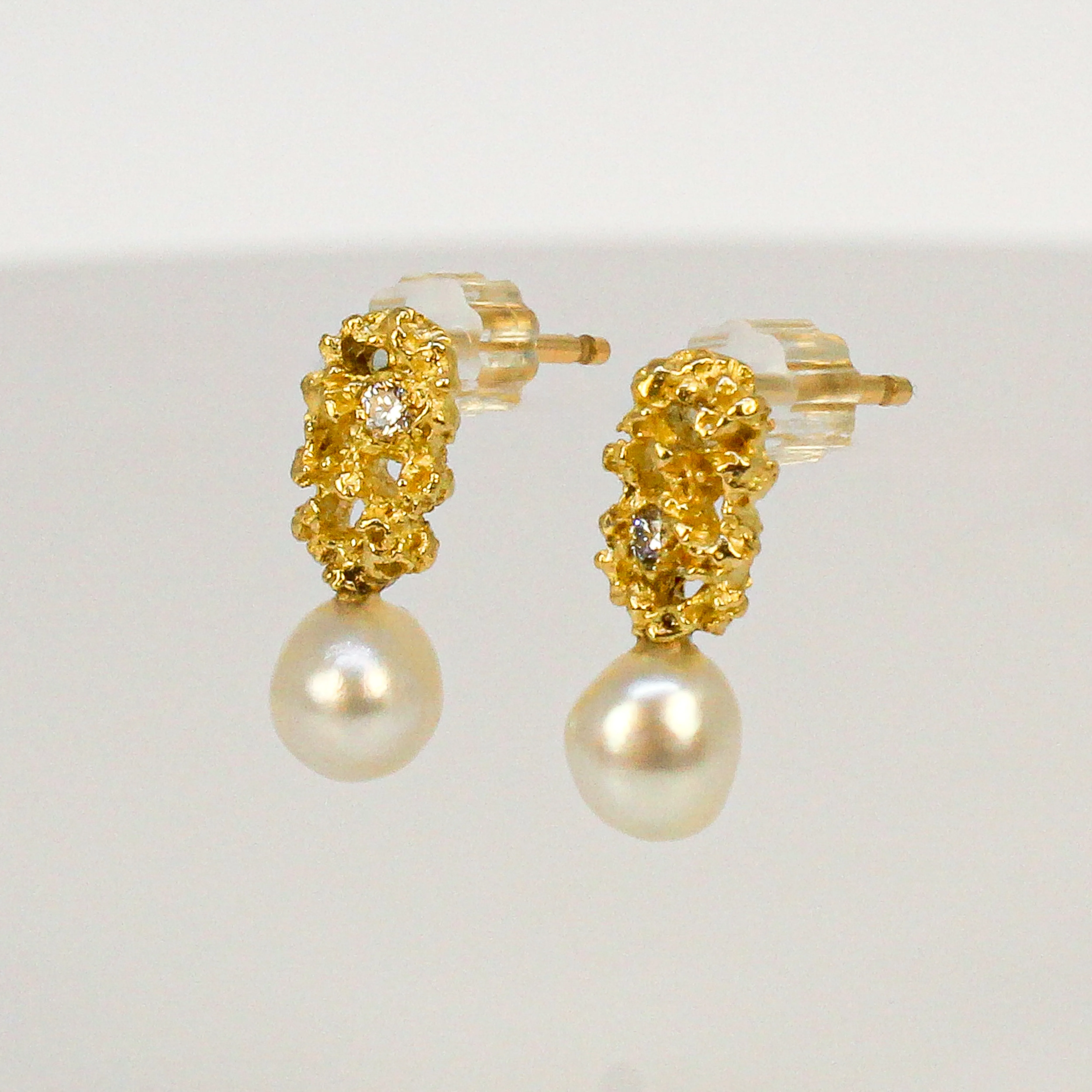 NEW! Memento Pearl with Diamond Earrings in 14K Gold by Branch