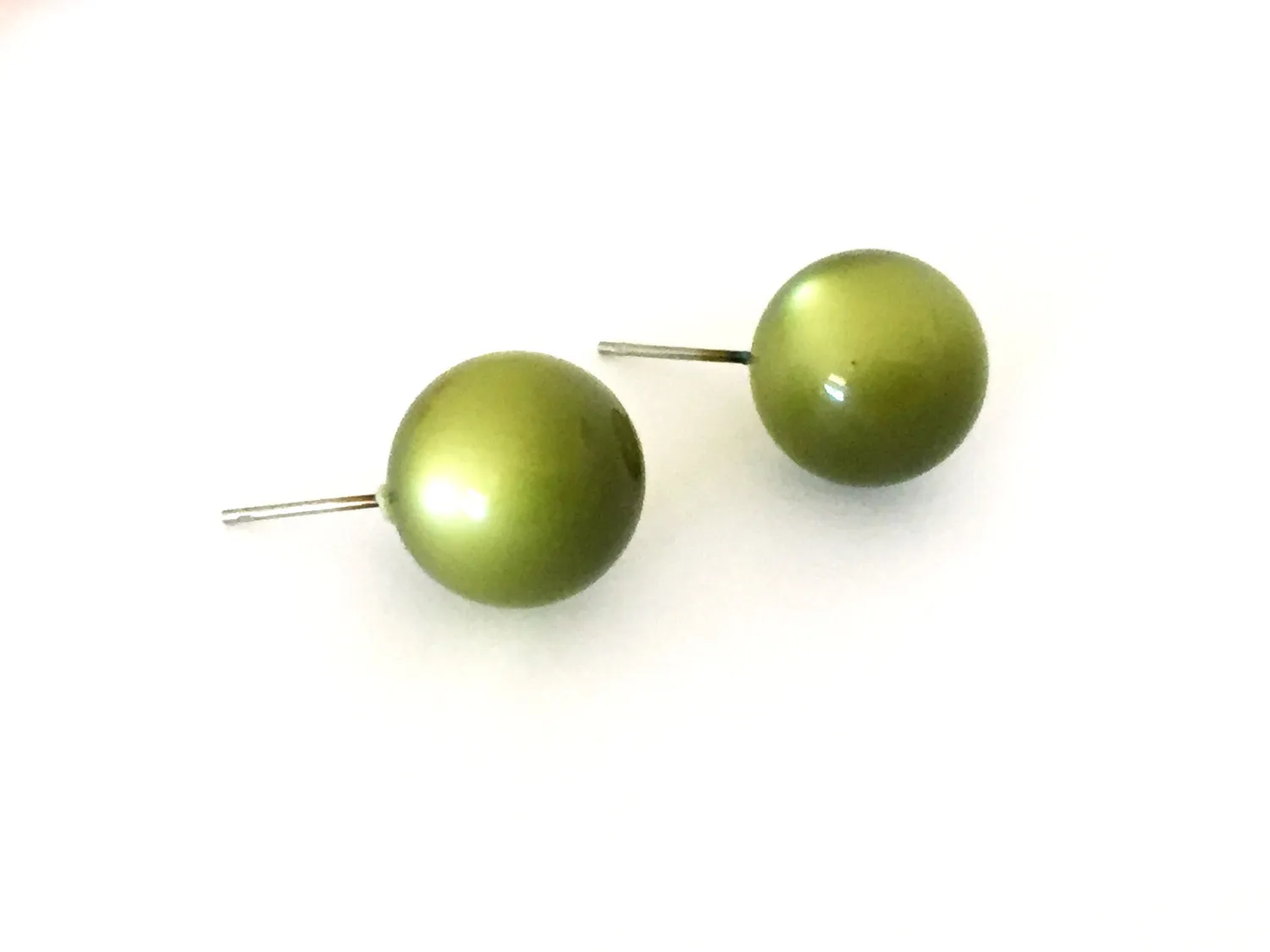 Olive Green Moonglow Ball Stud Earrings