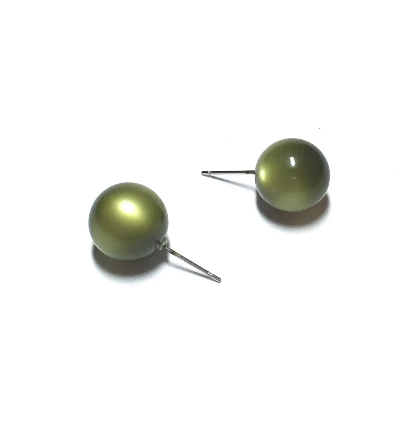 Olive Green Moonglow Ball Stud Earrings
