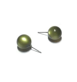 Olive Green Moonglow Ball Stud Earrings